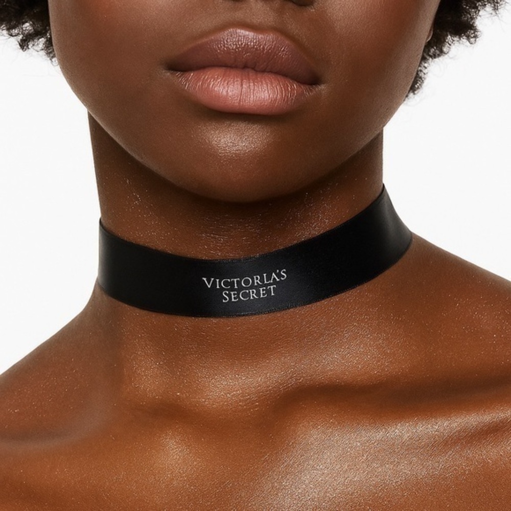 RARE Vintage Victoria’s Secret Black Satin Logo Choker Necklace One Size Adjust - Picture 2 of 7